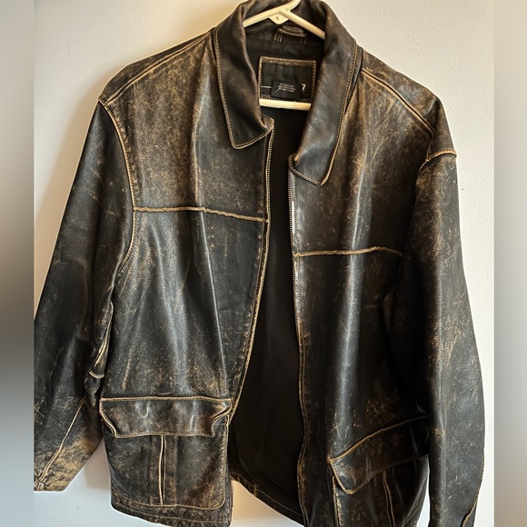 Mens BKE (Buckle) distressed leather jacket - Picture 1 of 5